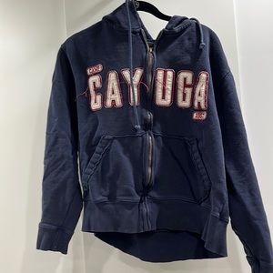 Navy blue Camp Cayuga oversized zip up sweatshirt, not worn often, size S